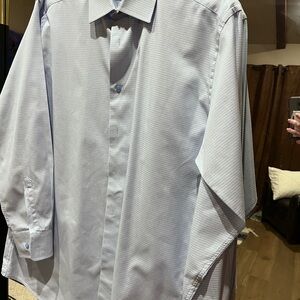David Donahue Blue Dress Shirt with Pointed Collar
